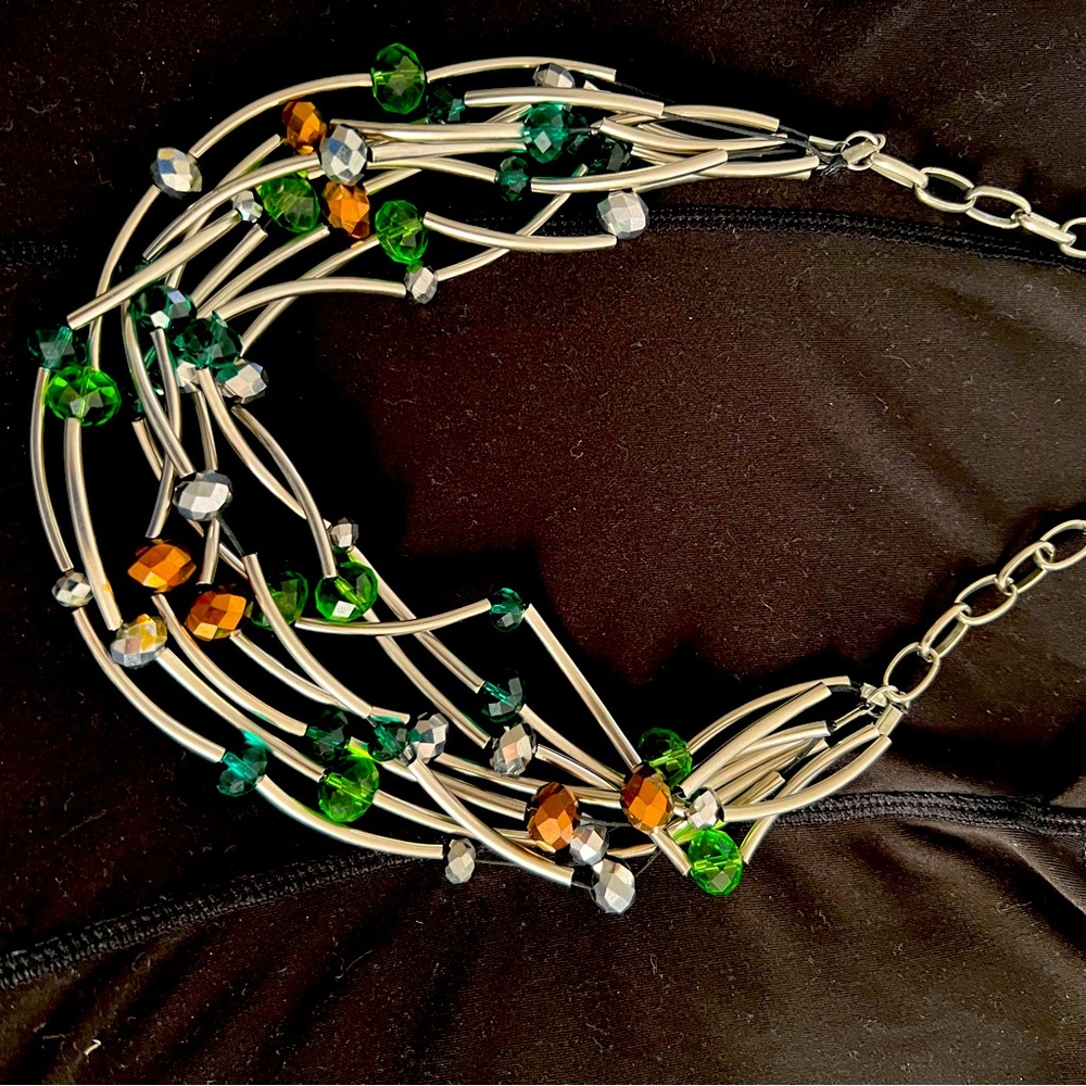 Chrome and colorful crystal beaded necklace.